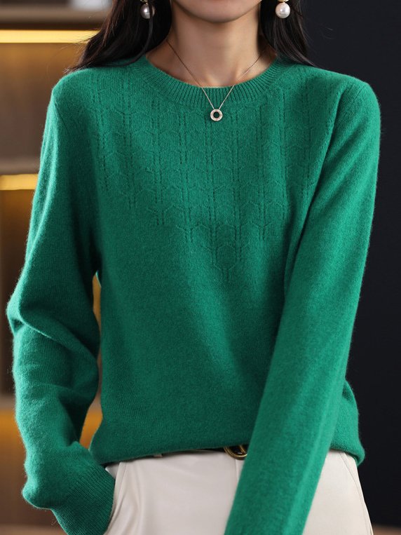 Loose Long Sleeve Crew Neck Plain Casual Regular Sweater