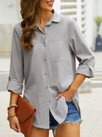 Casual Long Sleeve Shirt Collar Plain With Pockets Loose Regular Shirt