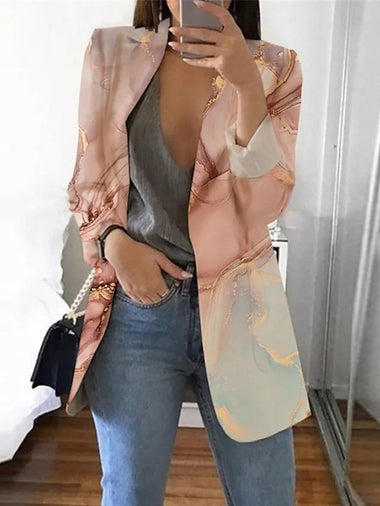 Loose Lapel Collar Long Sleeve Abstract Casual Regular Blazers