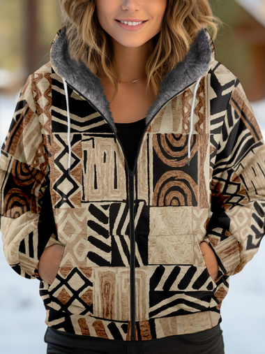 Loose Hoodie Long Sleeve Geometric Casual Regular Jacket