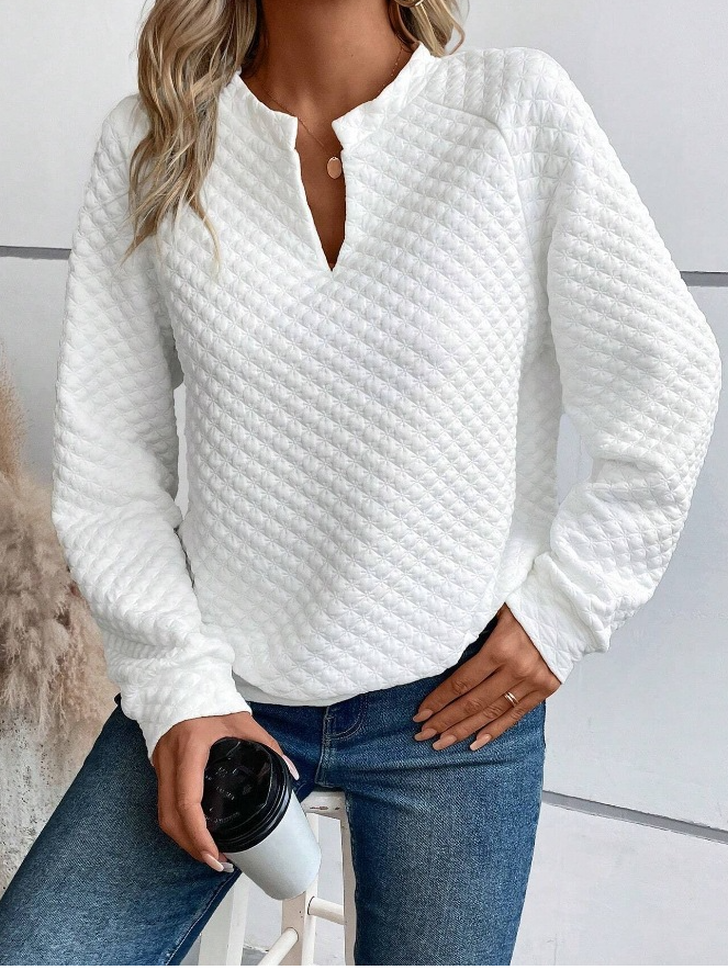 Casual Long Sleeve V Neck Plain Zipper Loose Regular Sweatshirt