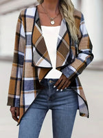 Loose Long Sleeve Plaid Casual Regular Jacket