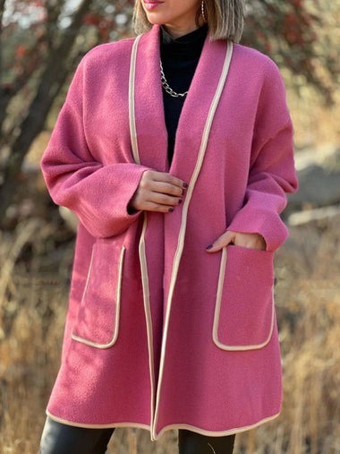 Loose Lapel Collar Long Sleeve Plain Casual Mid-Long Coat