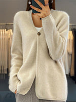 Loose Long Sleeve Plain Casual Regular Cardigan