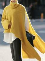 Casual Long Sleeve Turtleneck Plain Loose Regular Sweater