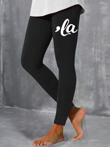 Plus Size Casual Text Letters Tight Long Leggings