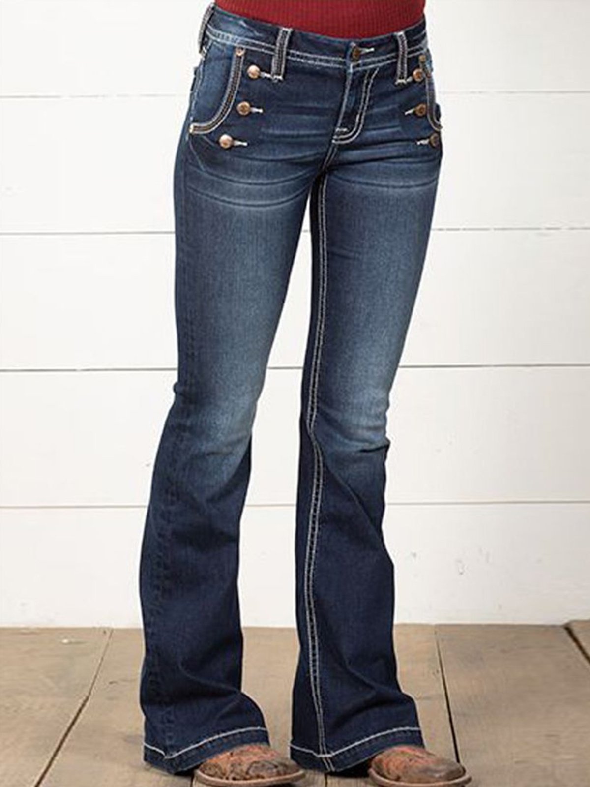 Casual Plain Loose Long Denim Jeans