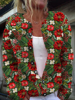 Loose Crew Neck Long Sleeve Floral Printing Ethnic Regular Cardigan