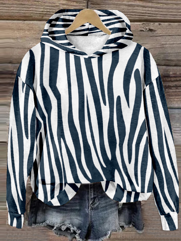 Loose Long Sleeve Hoodie Geometric Zipper Casual Regular Sweatshirt