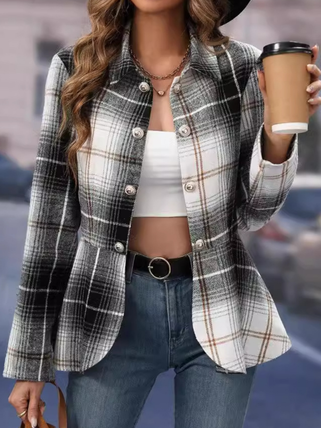 Shirt Collar Long Sleeve Plaid Urban Regular Jacket