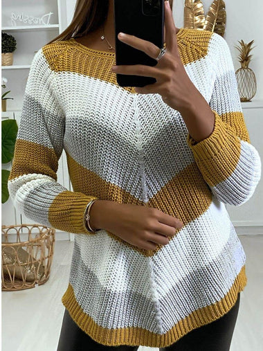 Loose Long Sleeve V Neck Geometric Casual Regular Sweater