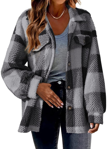 Loose Long Sleeve Plaid Casual Regular Jacket