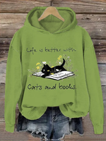 Casual Long Sleeve Hoodie Cat Loose Mid-Long Hoodie