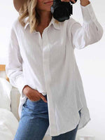 Loose Long Sleeve Shirt Collar Plain Casual Regular Shirt