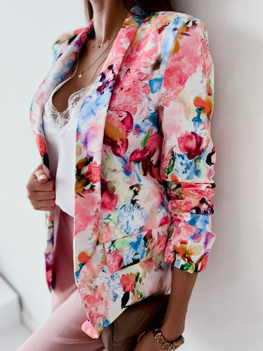 Shawl Collar Long Sleeve Floral Casual Regular Blazers