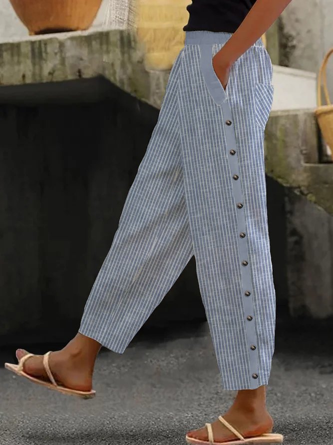 Casual Striped Loose Ankle Pants