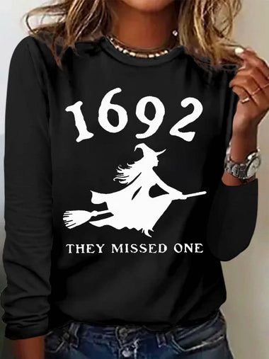 Casual Long Sleeve Crew Neck Text Letters Loose Regular T-Shirt