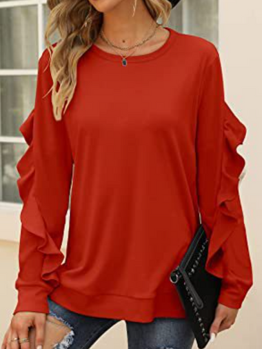 Loose Long Sleeve Crew Neck Plain Casual Regular Sweatshirt