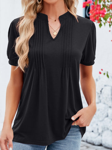 Short Sleeve V Neck Plain Casual Regular Blouse