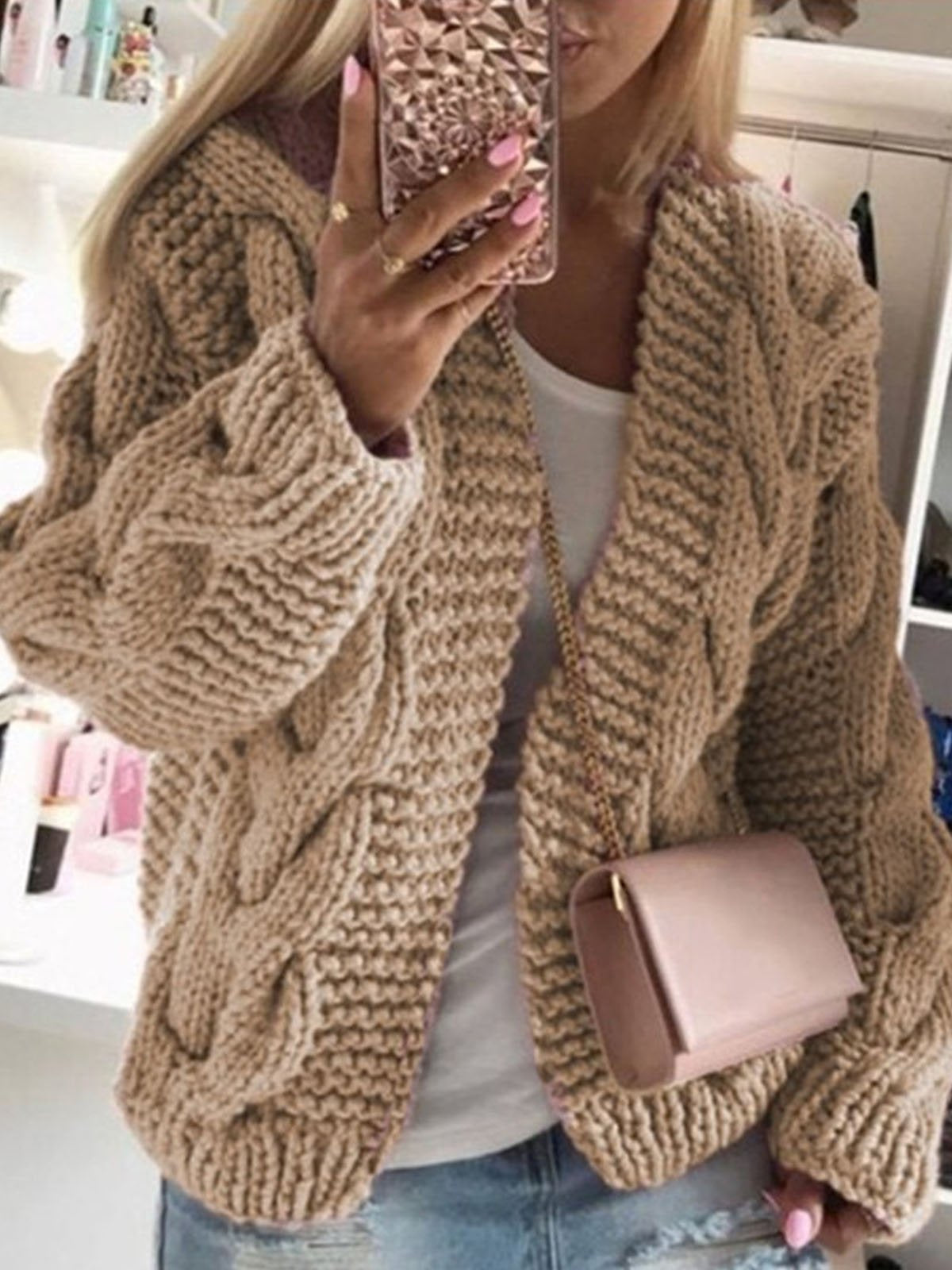 Loose Hoodie Long Sleeve Plain Casual Regular Cardigan