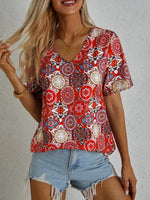 Loose Short Sleeve Crew Neck Ethnic Casual Regular T-Shirt