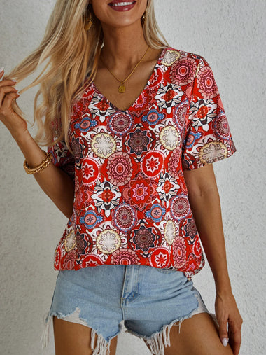 Loose Short Sleeve Crew Neck Ethnic Casual Regular T-Shirt