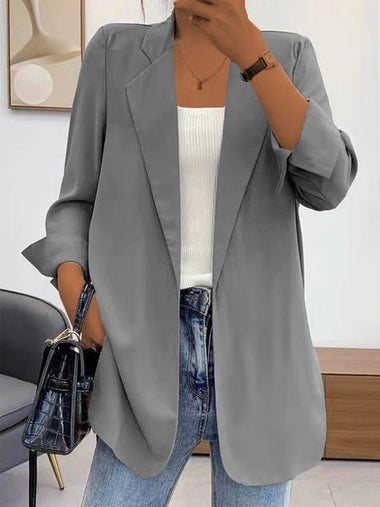 Loose Lapel Collar Three Quarter Sleeve Plain Casual Mid-Long Blazers