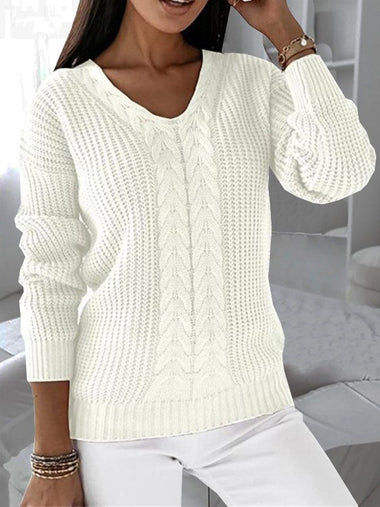 Casual Long Sleeve V Neck Plain Loose Regular Sweater