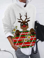 Loose Long Sleeve Crew Neck Floral Christmas Zipper Casual Regular Sweatshirt