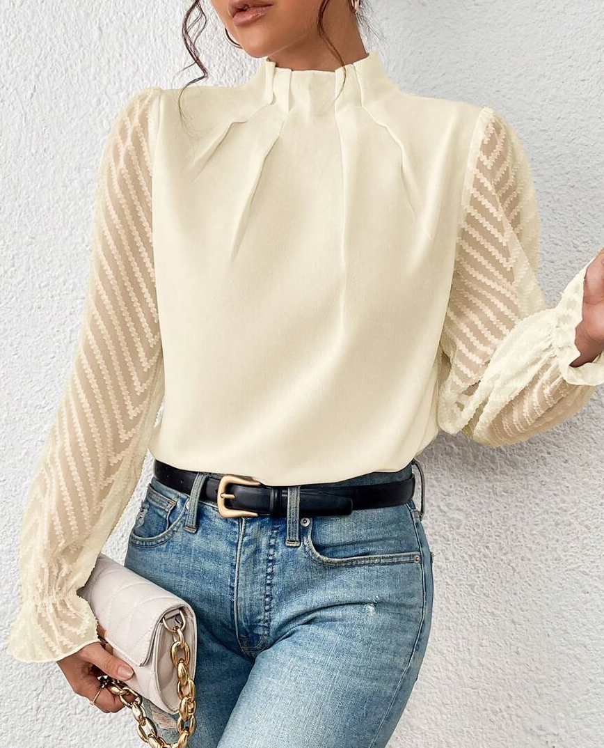 Casual Long Sleeve Mock Neck Plain Regular T-Shirt