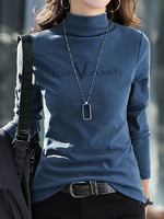 Casual Long Sleeve Stand Collar Text Letters Loose Regular T-Shirt