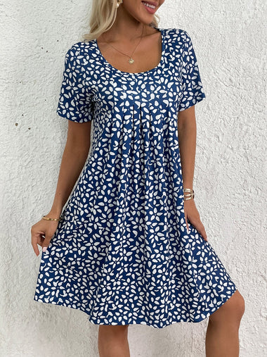 Vacation Short Sleeve Crew Neck Disty Floral Loose Short Dress