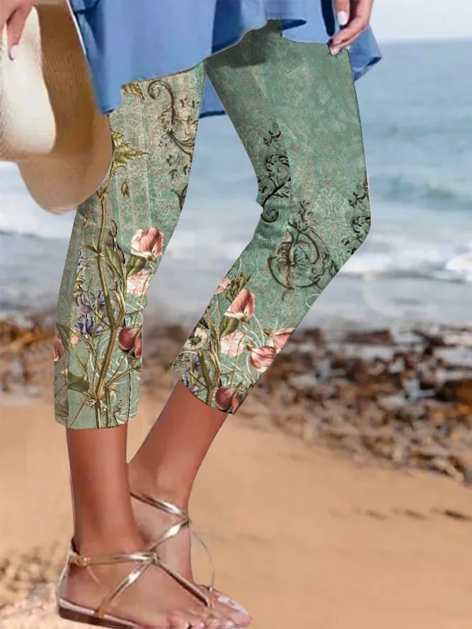 Casual Floral Ankle Leggings