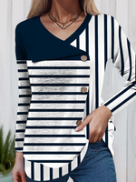 Casual Long Sleeve Striped Loose Regular Blouse