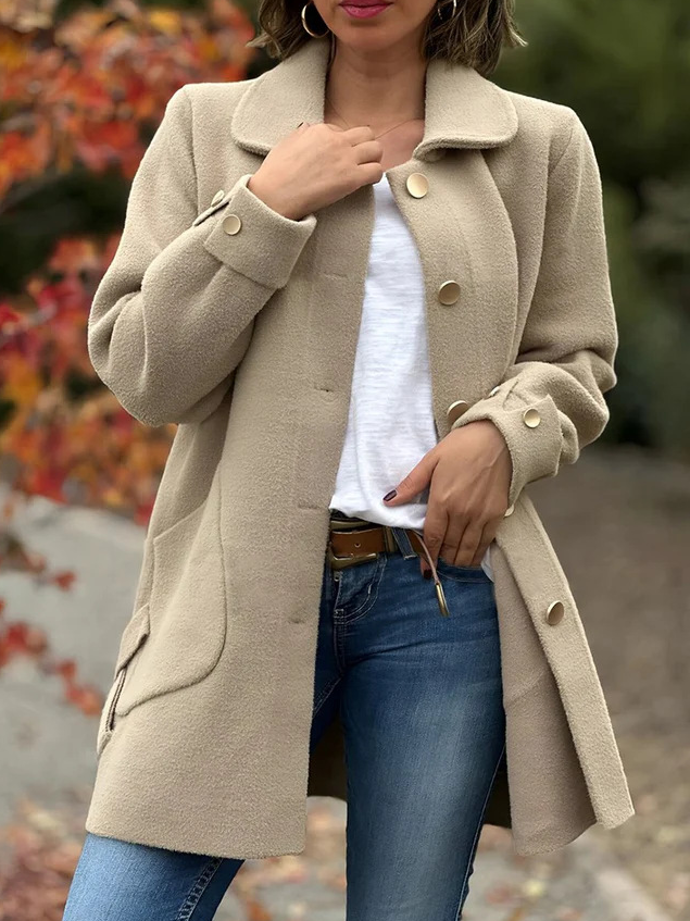 Loose Shawl Collar Long Sleeve Plain Casual Regular Coat