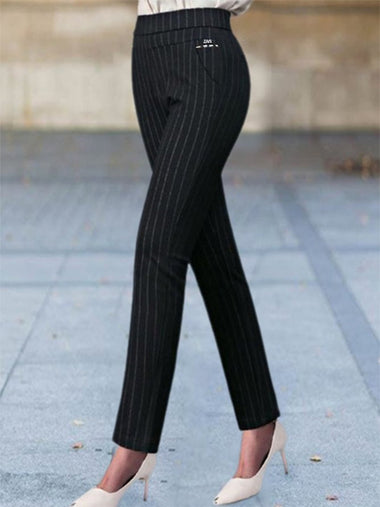 Plus Size Casual Striped Pocket Stitching Loose Long Pants