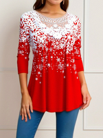 Loose Long Sleeve V Neck Christmas Casual Regular Blouse