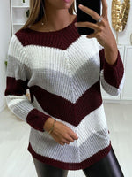 Loose Long Sleeve V Neck Geometric Casual Regular Sweater