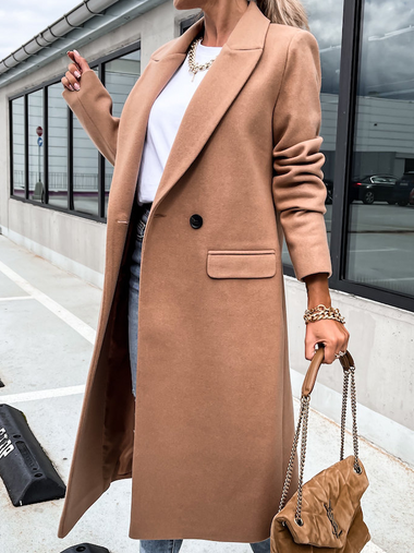 Loose Lapel Collar Long Sleeve Plain Vintage Mid-Long Coat