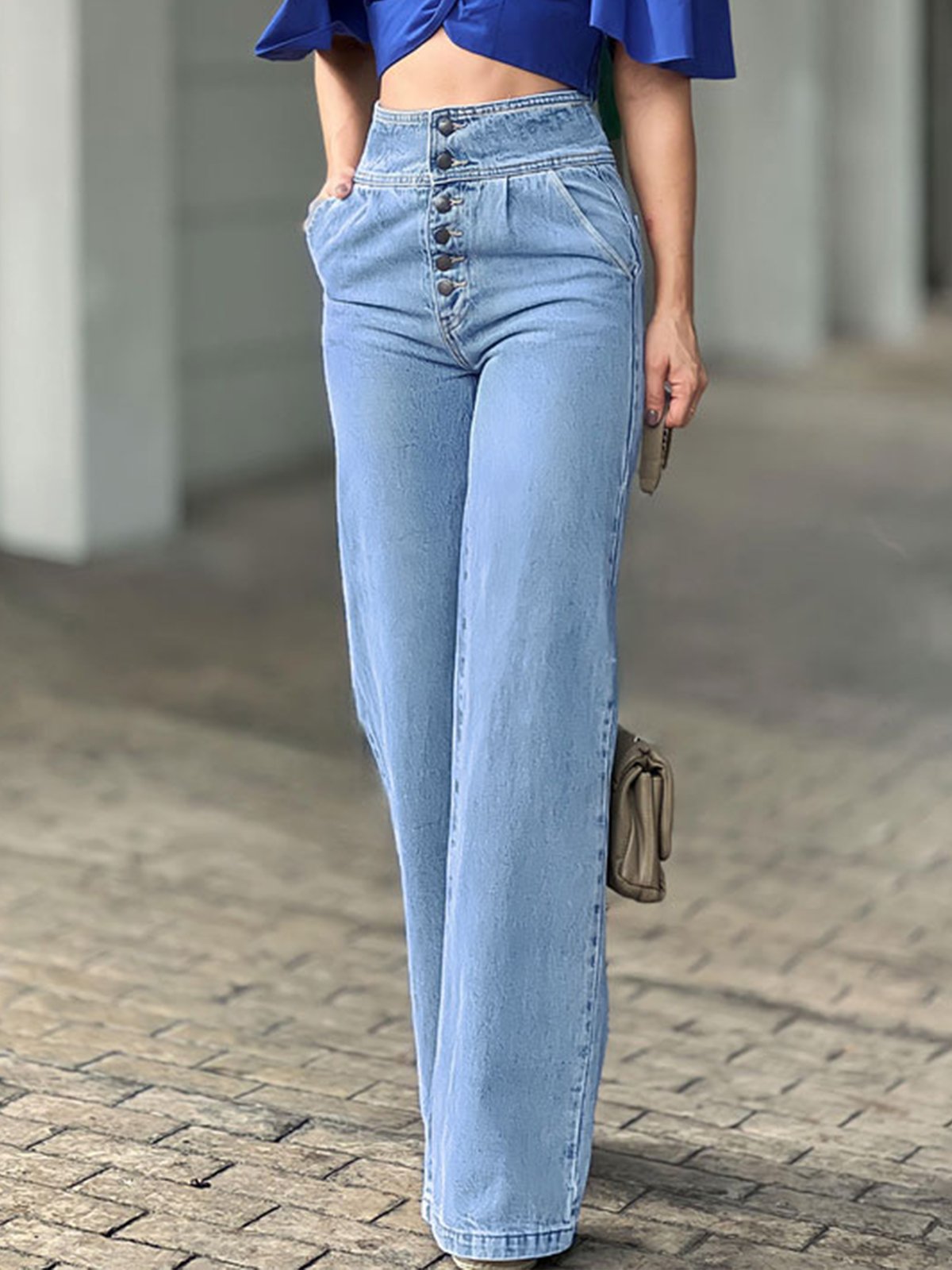 Casual Plain Long Denim Jeans