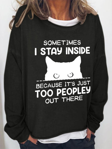 Simple Long Sleeve Crew Neck Text Letters Loose Regular Sweatshirt