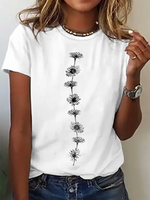 Loose Short Sleeve Crew Neck Floral Casual Regular T-Shirt