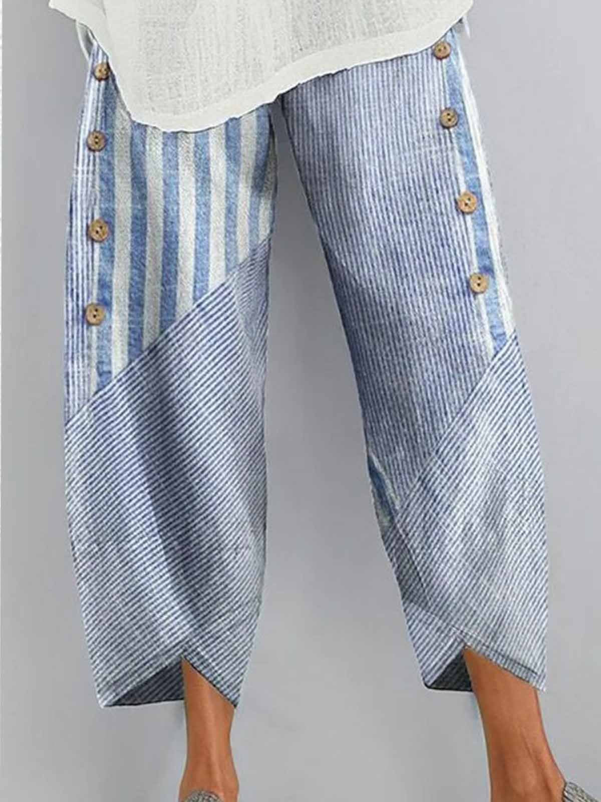 Casual Striped Loose Ankle Pants