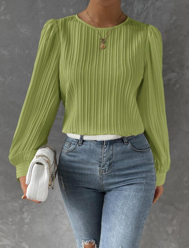 Casual Long Sleeve Crew Neck Plain Loose Regular Blouse