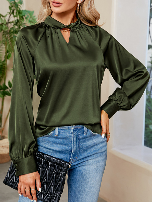 Casual Long Sleeve Crew Neck Plain Regular Blouse