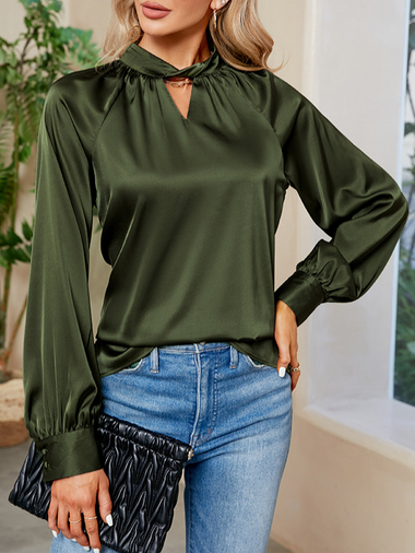 Casual Long Sleeve Crew Neck Plain Regular Blouse