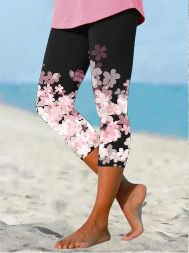 Casual Floral Pattern Tight Capris Leggings