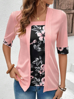 Loose Short Sleeve Square Neck Floral Casual Mid-Long Blouse