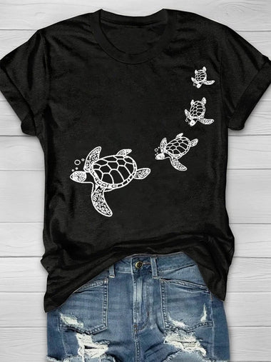 Casual Short Sleeve Crew Neck Turtle Loose Regular T-Shirt