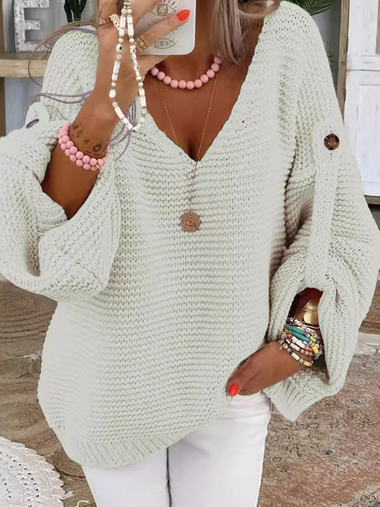 Loose Long Sleeve V Neck Color Block Casual Regular Sweater